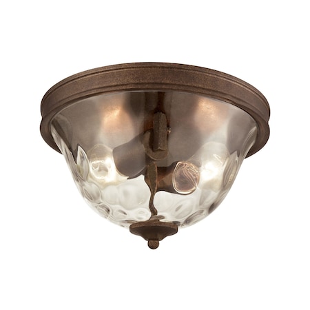 Cheltham 2-Light Flush Mount In Mocha With Clear Water Glass
